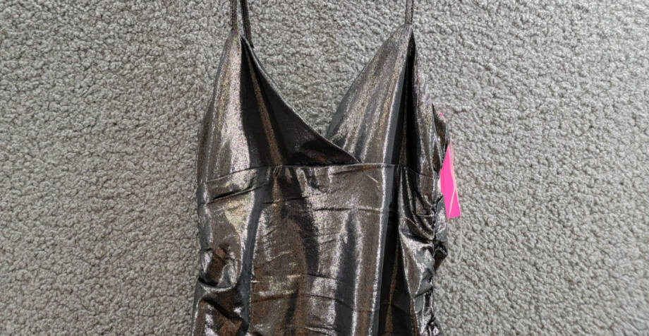 With Jules Metallic Ruched Mini Dress Big Girls L Black Surplice Neck Back Zip