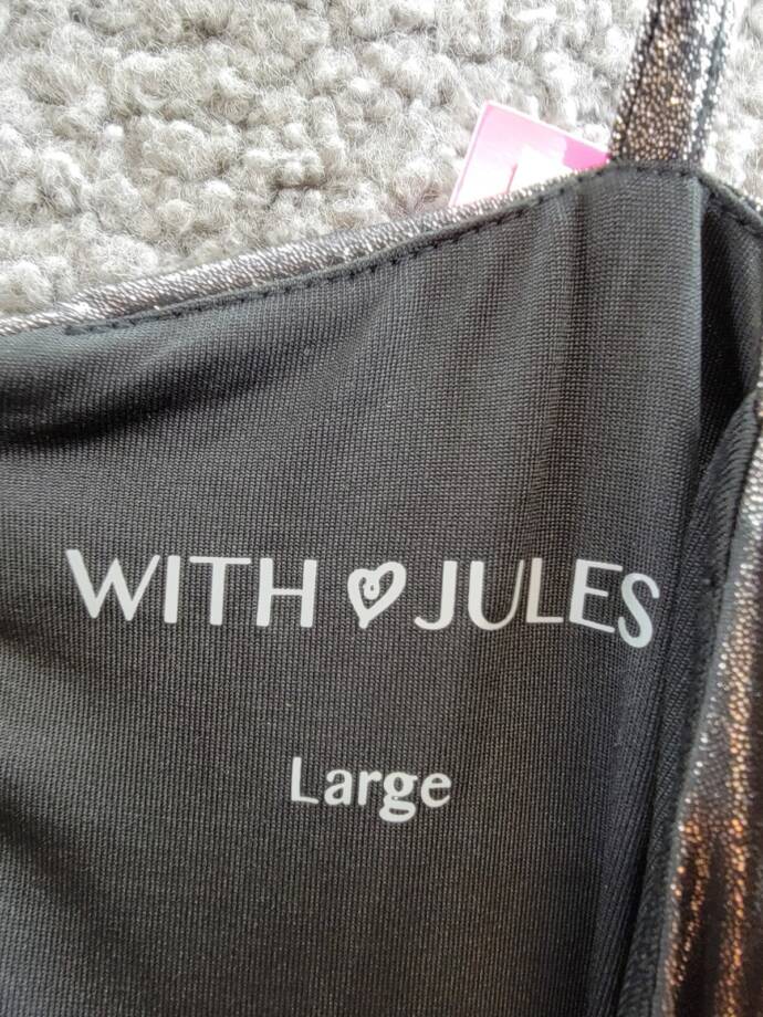 With Jules Metallic Ruched Mini Dress Big Girls L Black Surplice Neck Back Zip
