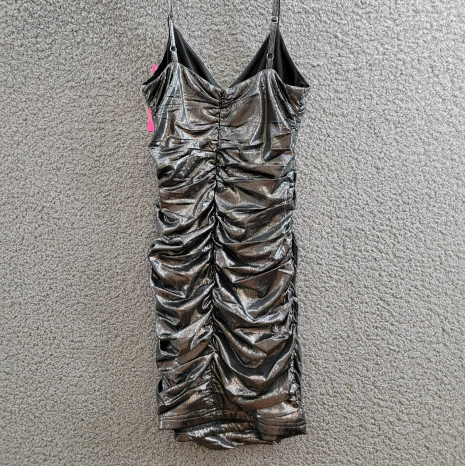 With Jules Metallic Ruched Mini Dress Big Girls L Black Surplice Neck Back Zip