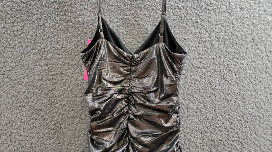 With Jules Metallic Ruched Mini Dress Big Girls L Black Surplice Neck Back Zip