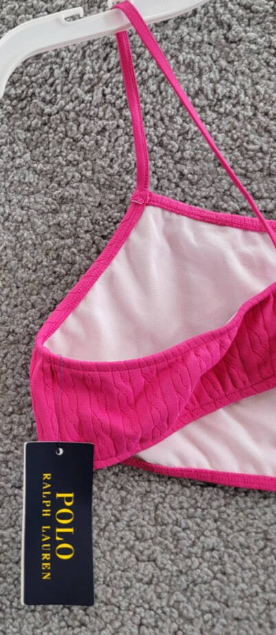 Polo Ralph Lauren Stretch Jacquard Two-Piece Swimsuit Girls 12 Bright Pink/White