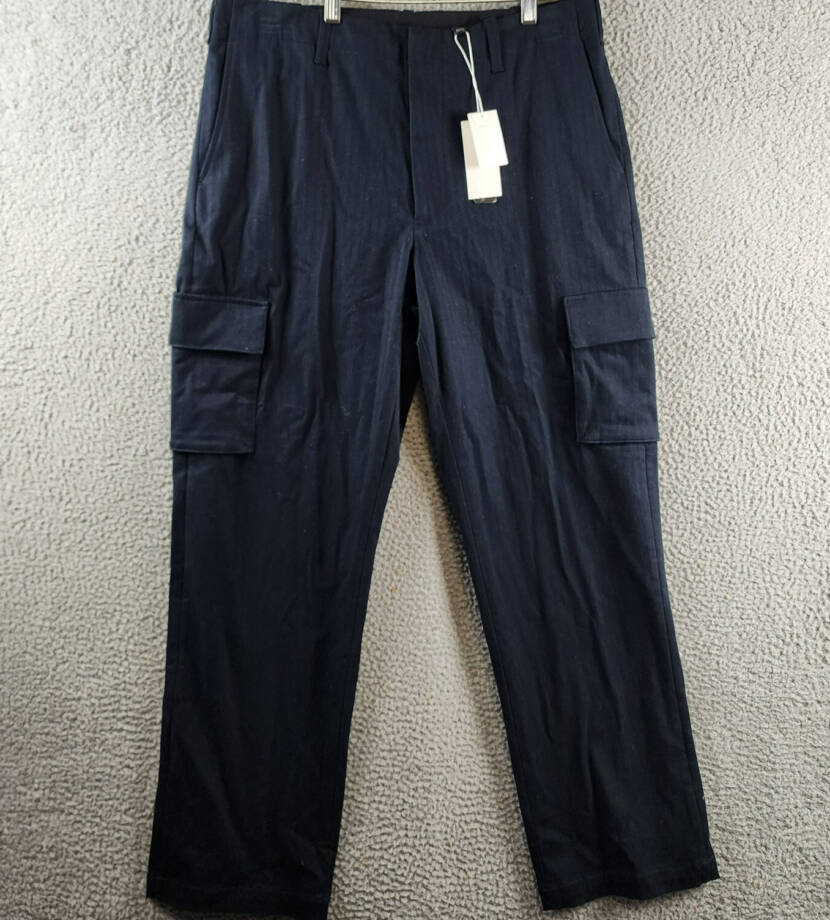 Vince Herringbone Cargo Pants Men's 34 Coastal Side Pockets Button Zip Closure
