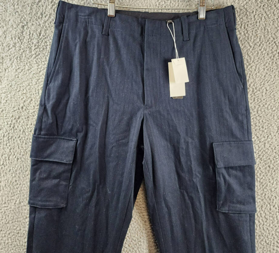 Vince Herringbone Cargo Pants Men's 34 Coastal Side Pockets Button Zip Closure