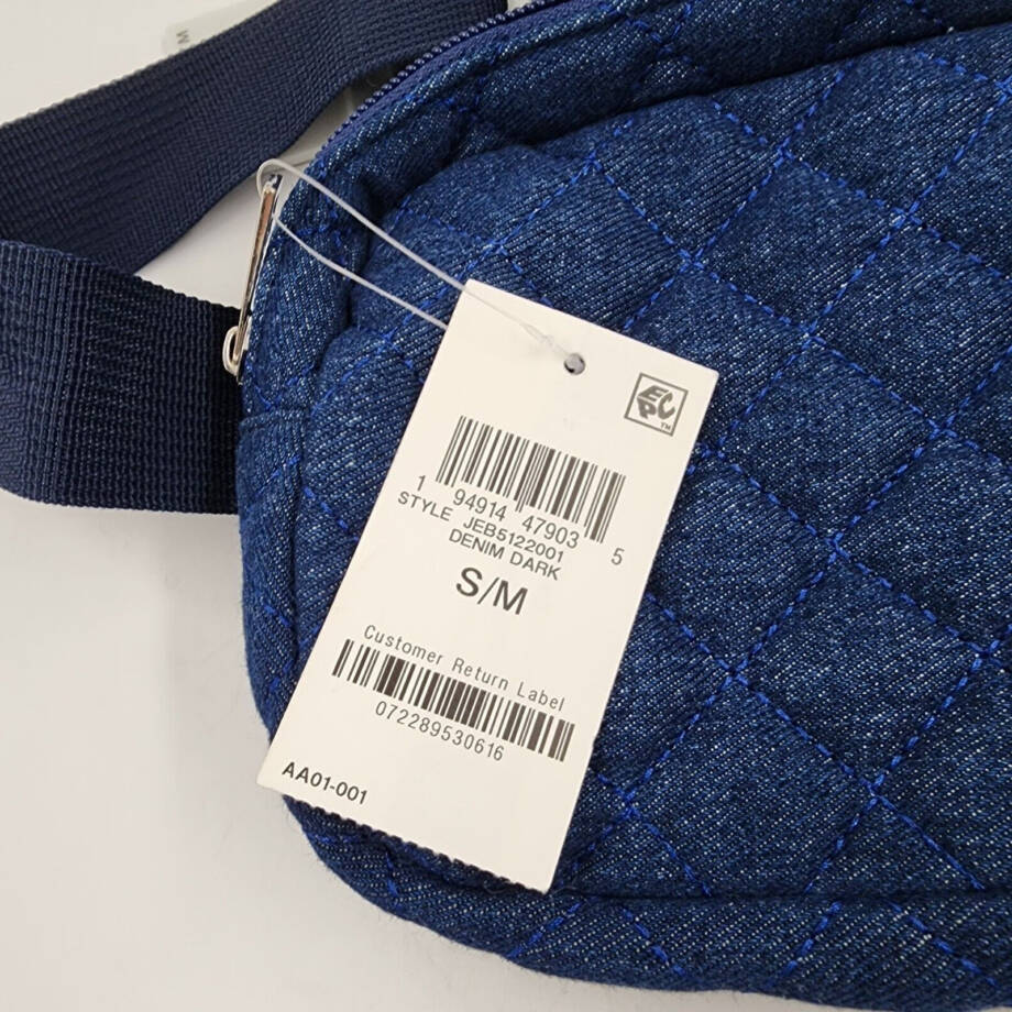 Jenni Quilted Adjustable Fanny Pack Women's S/M Navy Interior Slip Zip Pocket