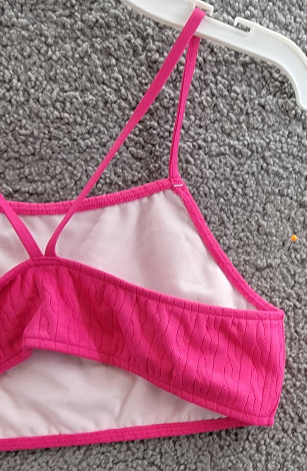 Polo Ralph Lauren Stretch Jacquard Two-Piece Swimsuit Girls 12 Bright Pink/White