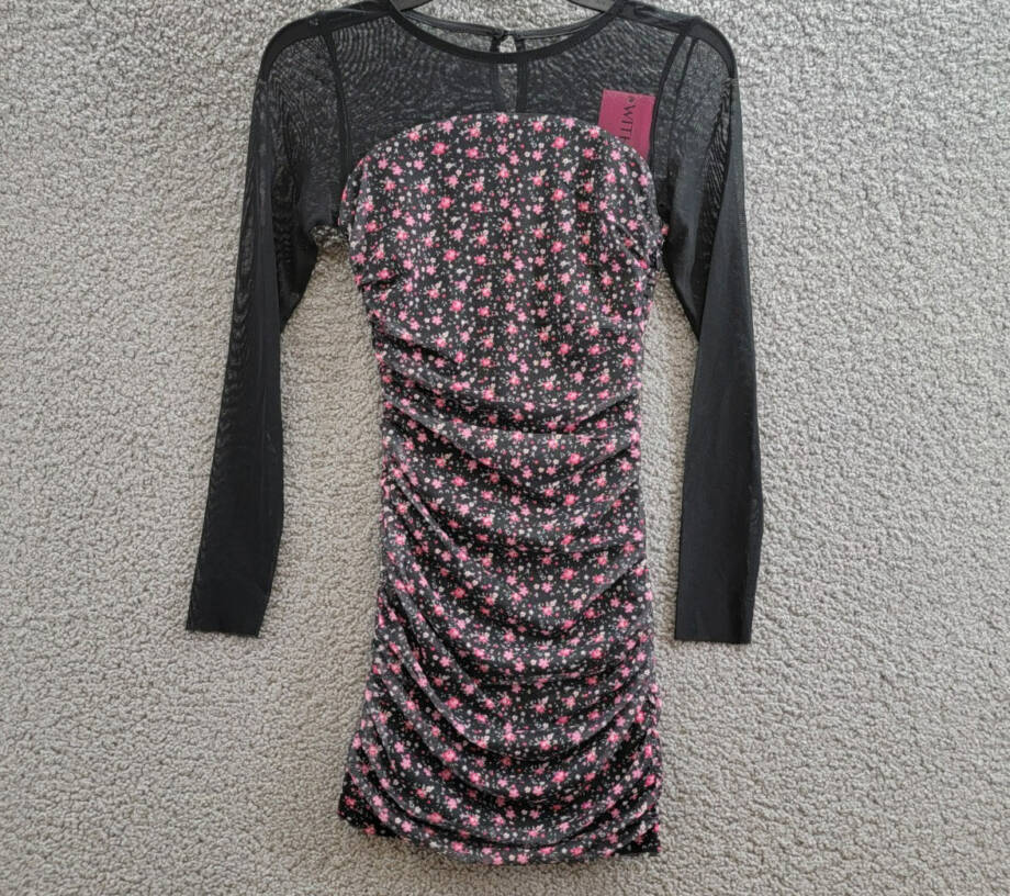 With Jules Long-Sleeve Printed Mesh Combo Dress Big Girls S Black Multi Side Zip