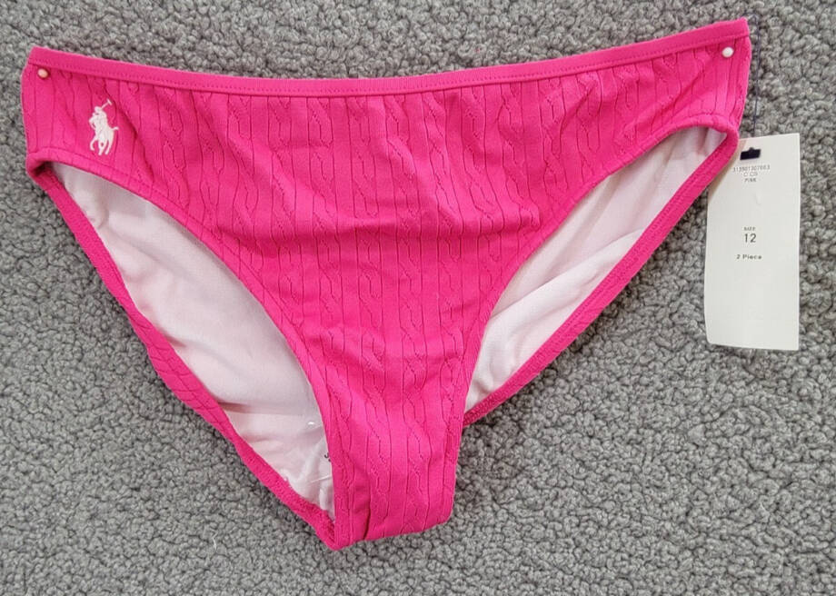 Polo Ralph Lauren Stretch Jacquard Two-Piece Swimsuit Girls 12 Bright Pink/White