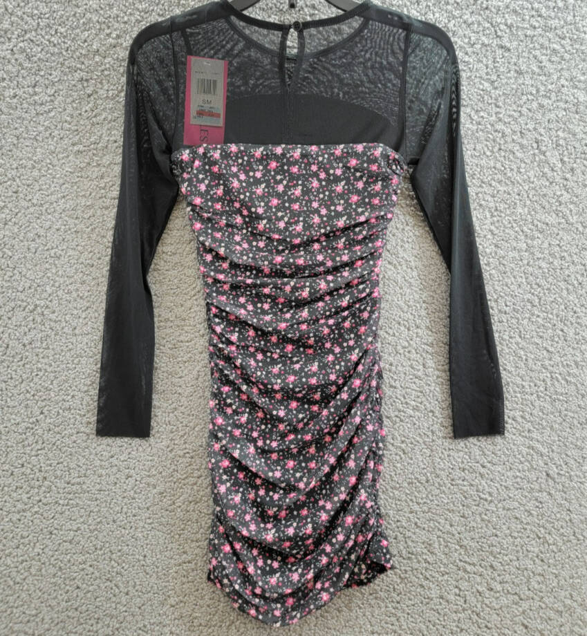 With Jules Long-Sleeve Printed Mesh Combo Dress Big Girls S Black Multi Side Zip