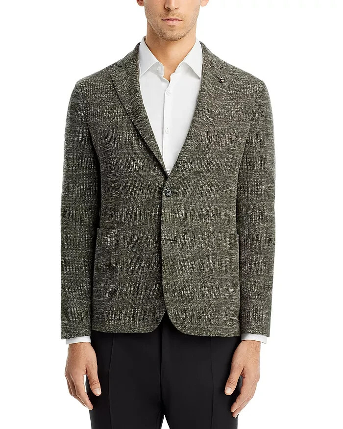 BOSS Jersey Soft Construction Slim Fit Sport Coat Men's 46R Green Long Sleeve