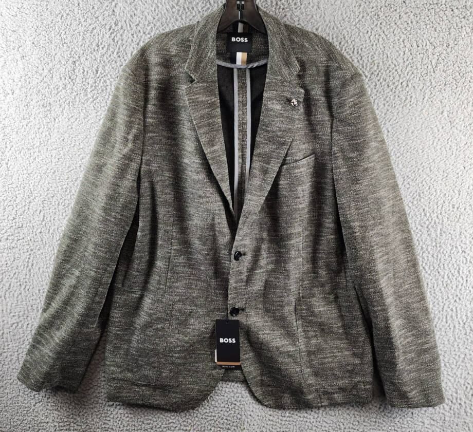 BOSS Jersey Soft Construction Slim Fit Sport Coat Men's 46R Green Long Sleeve