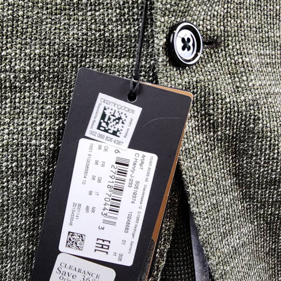 BOSS Jersey Soft Construction Slim Fit Sport Coat Men's 46R Green Long Sleeve