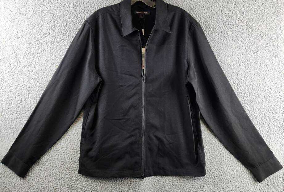 Michael Kors Full Zip Shirt Jacket Men's M Black Collared Pockets Long Sleeve