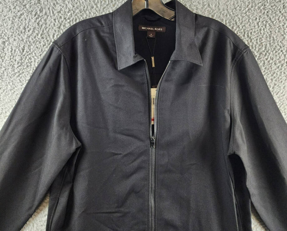 Michael Kors Full Zip Shirt Jacket Men's M Black Collared Pockets Long Sleeve