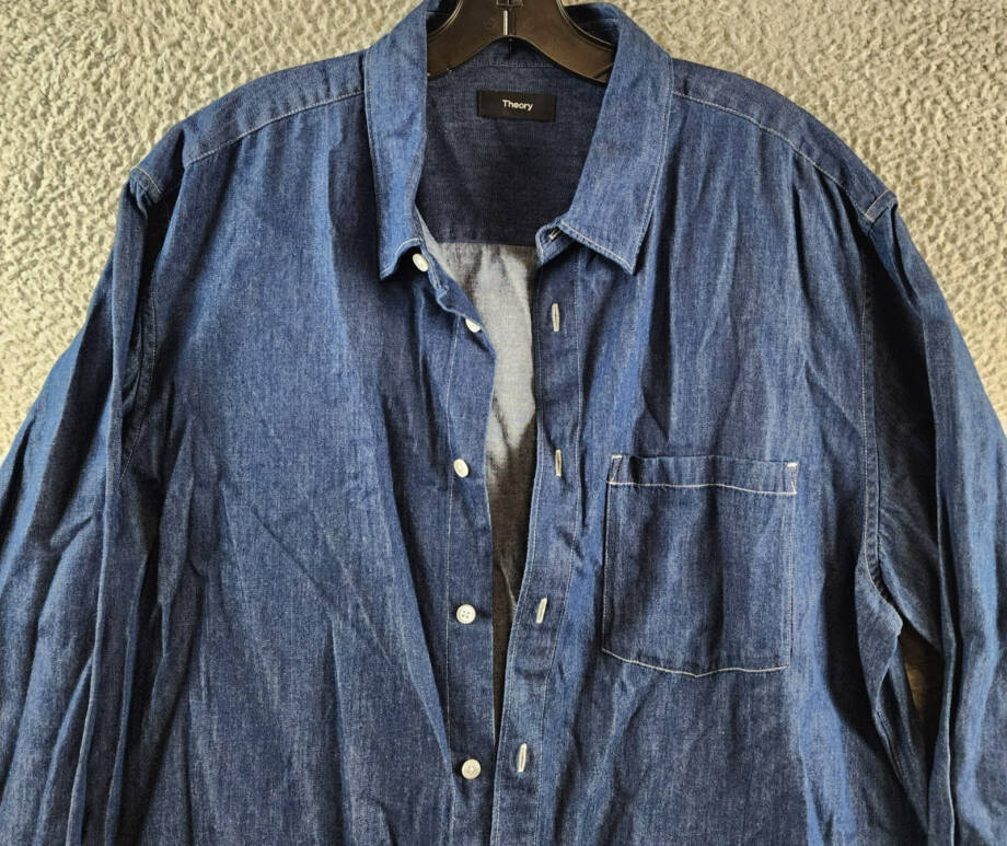 Theory Noll Denim Button Front Shirt Men's XL Light Indigo Patch Pocket L/S