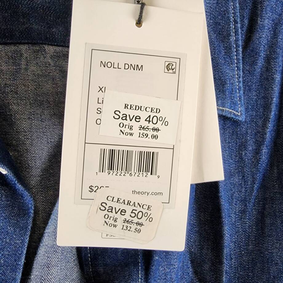 Theory Noll Denim Button Front Shirt Men's XL Light Indigo Patch Pocket L/S