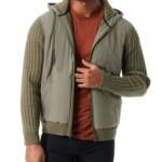 BASS OUTDOOR Mixed Media Zip-Front Hooded Sweater Jacket Men's M Deep Liche L/S