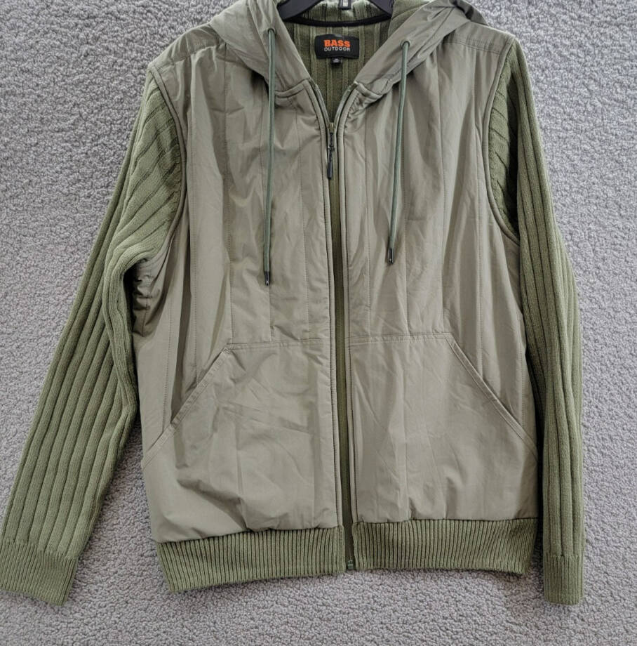 BASS OUTDOOR Mixed Media Zip-Front Hooded Sweater Jacket Men's M Deep Liche L/S
