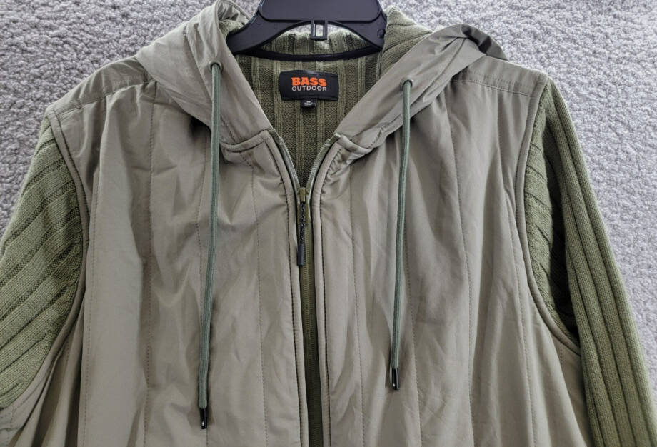 BASS OUTDOOR Mixed Media Zip-Front Hooded Sweater Jacket Men's M Deep Liche L/S