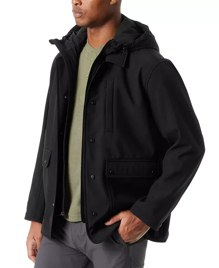 BASS OUTDOOR Storm System Barn Removable Hood Jacket Men's S Black Button Snap