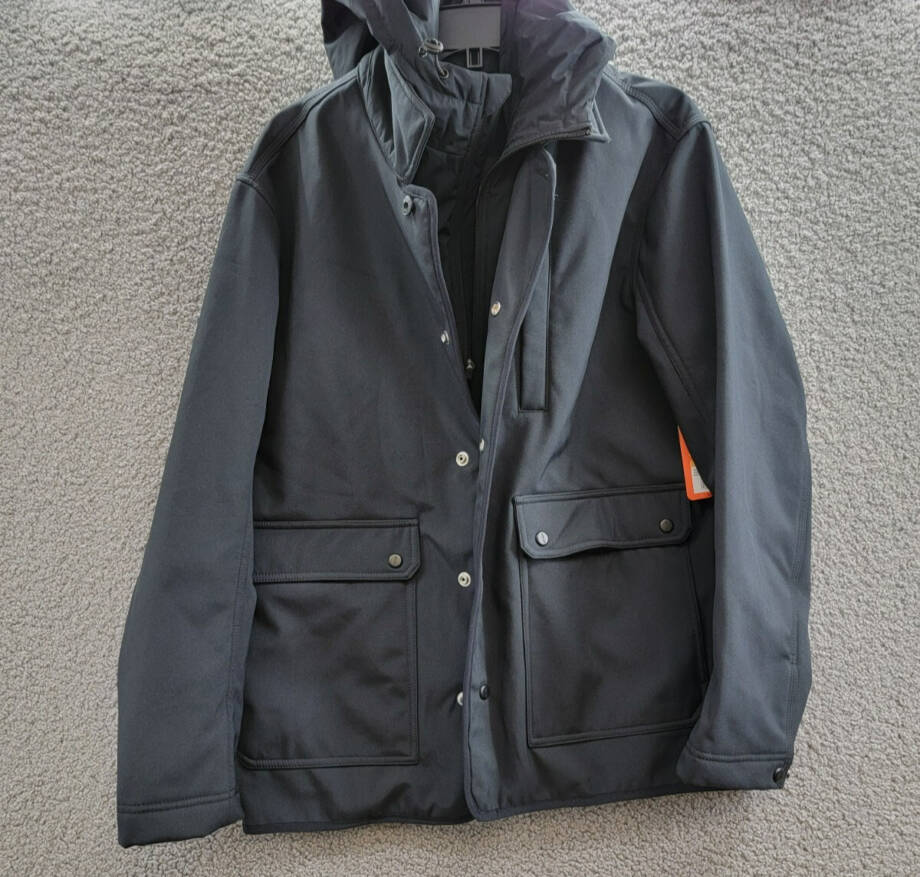 BASS OUTDOOR Storm System Barn Removable Hood Jacket Men's S Black Button Snap
