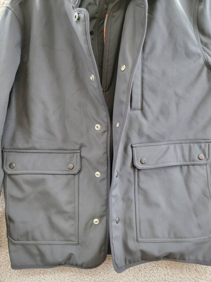 BASS OUTDOOR Storm System Barn Removable Hood Jacket Men's S Black Button Snap