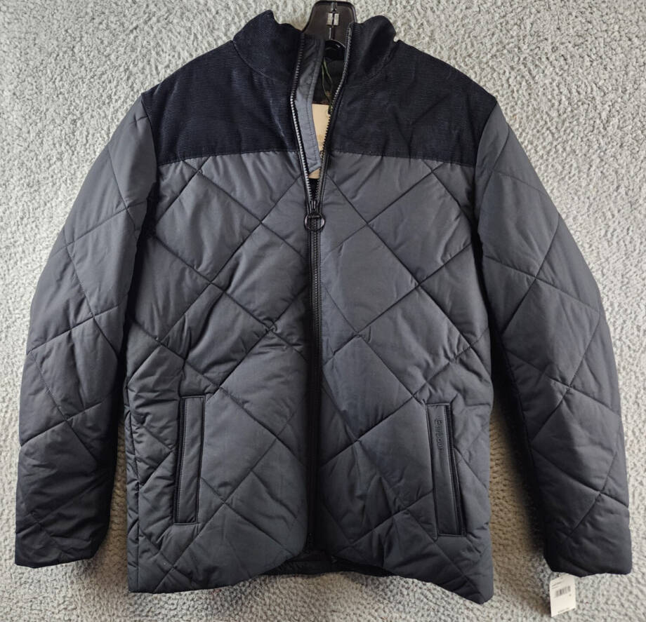 Barbour Elmwood Box-Quilted Jacket Men's S Black Full-Zip Closure Long Sleeves~