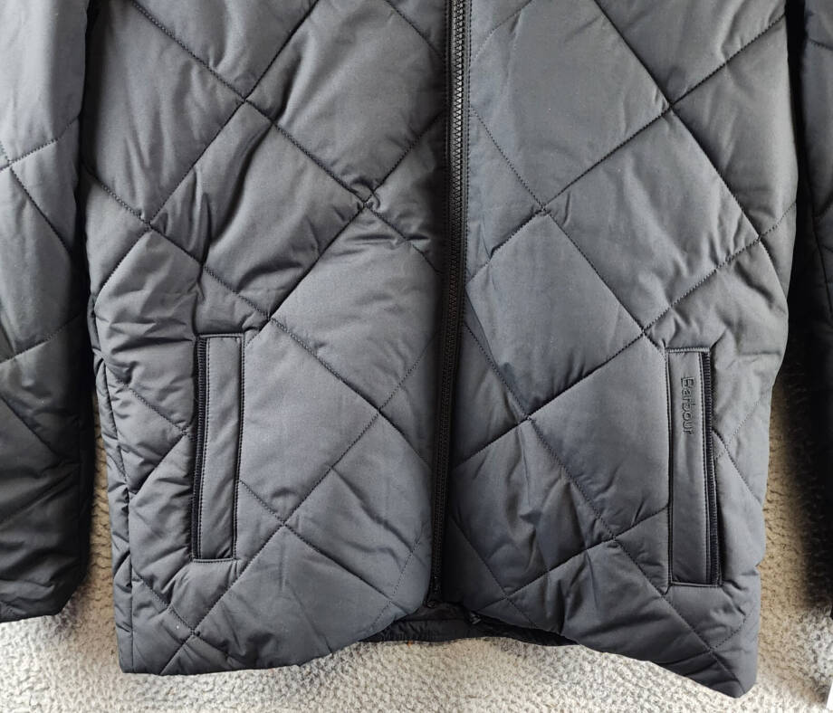Barbour Elmwood Box-Quilted Jacket Men's S Black Full-Zip Closure Long Sleeves~
