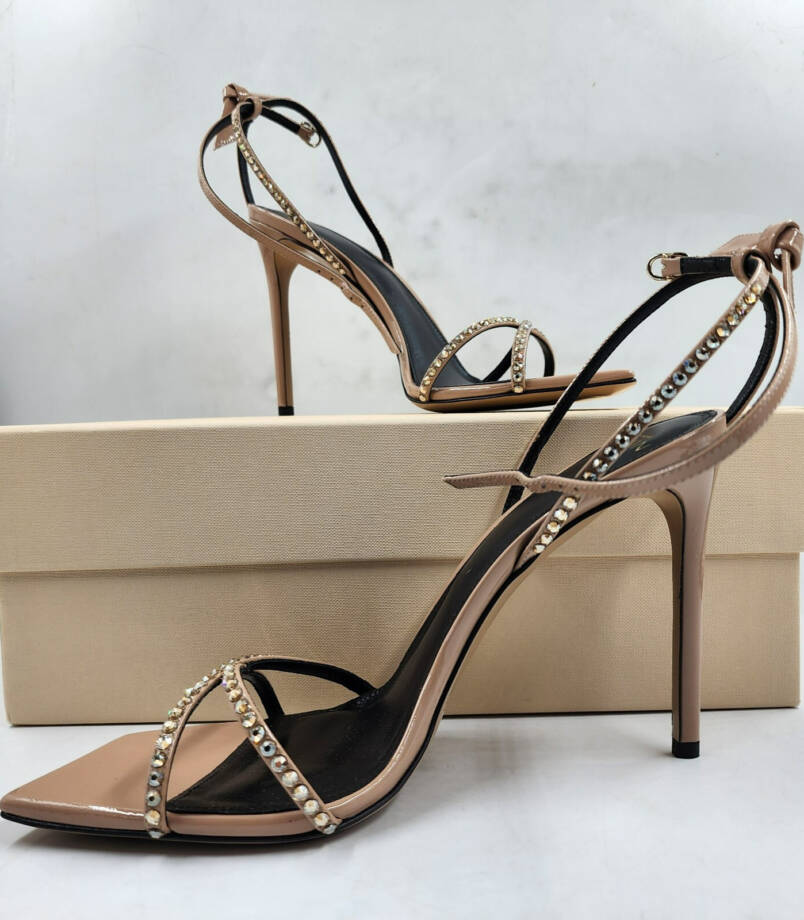 ALEXANDRE BIRMAN Vernice Open Toe Ankle Strap Heels Women's 39/9U S Rose Beige
