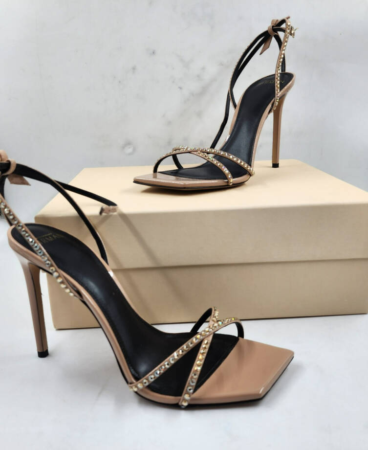 ALEXANDRE BIRMAN Vernice Open Toe Ankle Strap Heels Women's 39/9U S Rose Beige