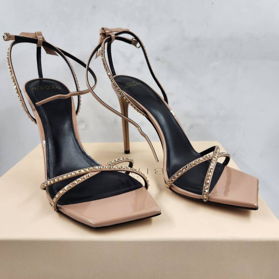 ALEXANDRE BIRMAN Vernice Open Toe Ankle Strap Heels Women's 39/9U S Rose Beige