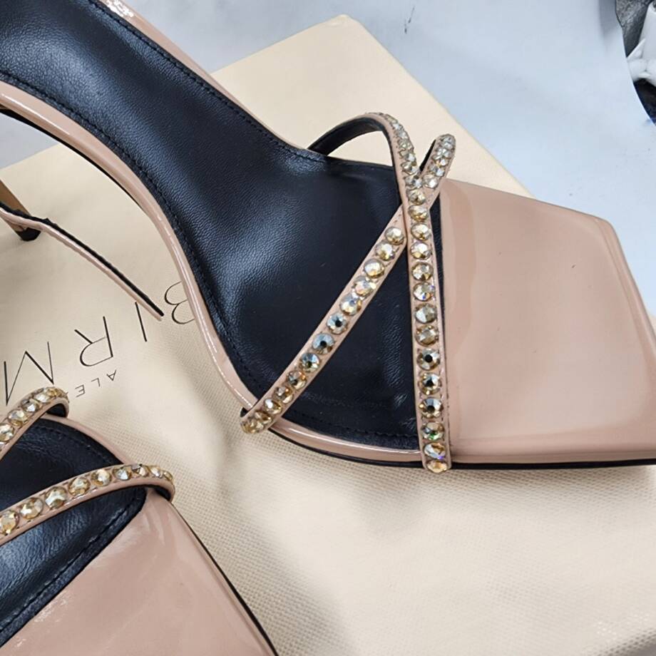 ALEXANDRE BIRMAN Vernice Open Toe Ankle Strap Heels Women's 39/9U S Rose Beige