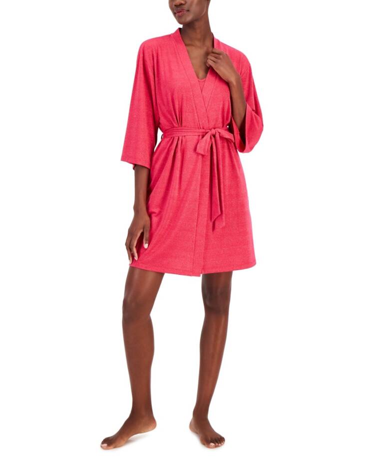 INC International Concepts 2-Pc Sparkle Robe & Chemise Women's L Magenta Sparkle