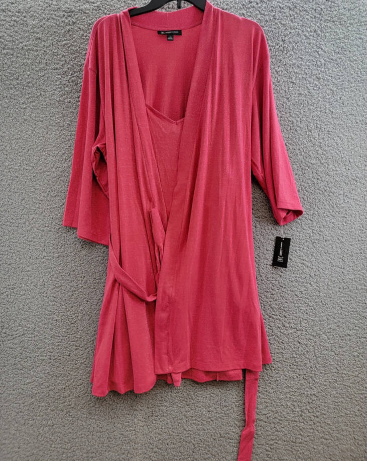 INC International Concepts 2-Pc Sparkle Robe & Chemise Women's L Magenta Sparkle