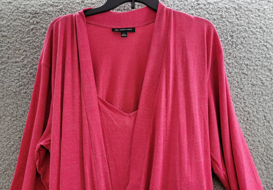 INC International Concepts 2-Pc Sparkle Robe & Chemise Women's L Magenta Sparkle