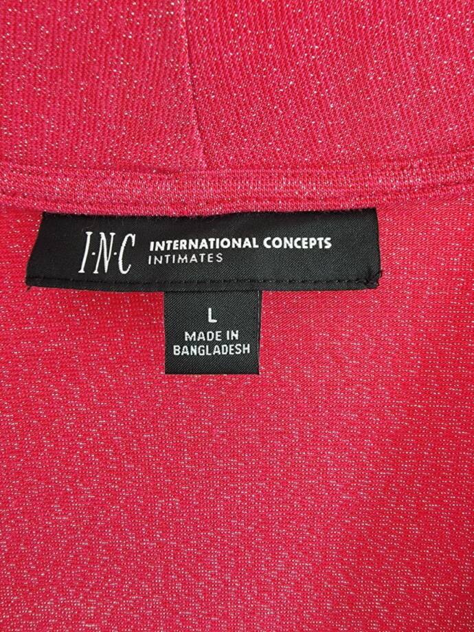 INC International Concepts 2-Pc Sparkle Robe & Chemise Women's L Magenta Sparkle