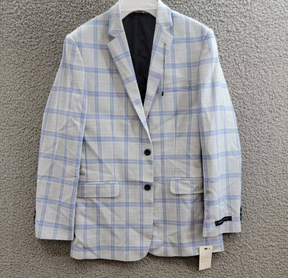 Tommy Hilfiger Modern-Fit Multi Windowpane Sport Coat Big Boys 18 Silver/Blue