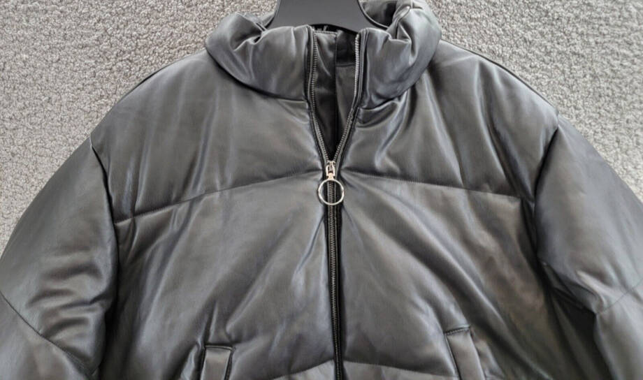 AQUA Faux Leather Full Zip Puffer Jacket Women's XL Black Solid Side Pockets L/S