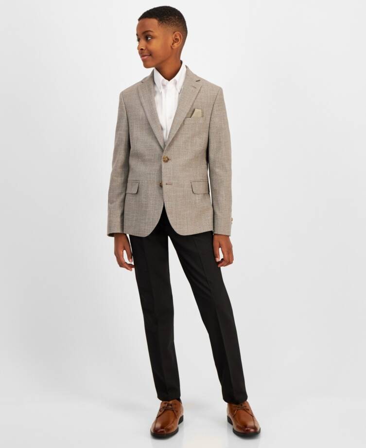 B by Brooks Brothers Classic Stretch Jacket Big Boys 20R Brown/Cream Notch Lapel