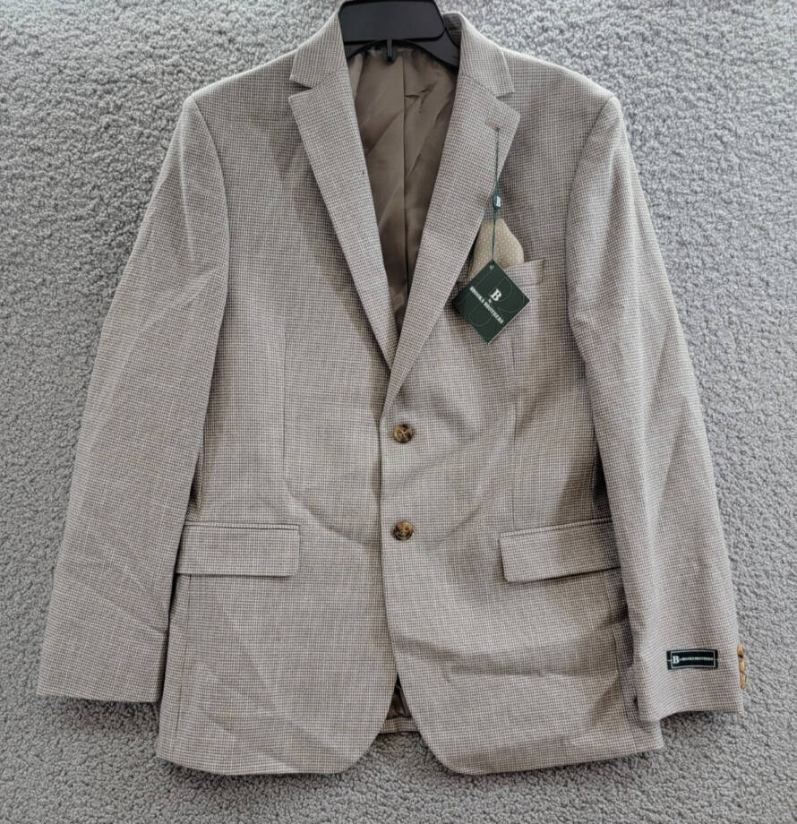 B by Brooks Brothers Classic Stretch Jacket Big Boys 20R Brown/Cream Notch Lapel
