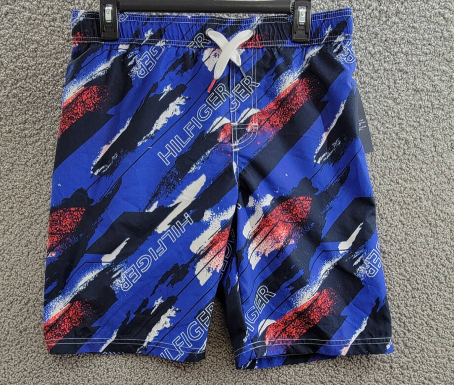 Tommy Hilfiger Wave All Over Print Swim Trunks Big Boys XL 18/20 Surf the Web