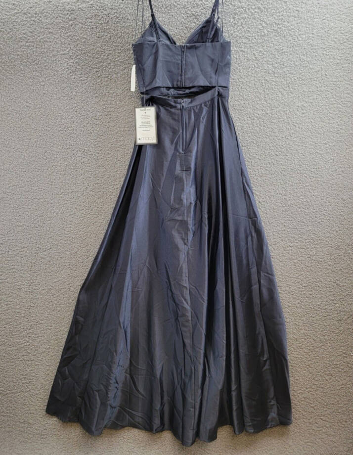 Crystal Doll 2-Pc. Satin Ball Gown Juniors' 5 Navy V-Neck Slit Back Zip Closure