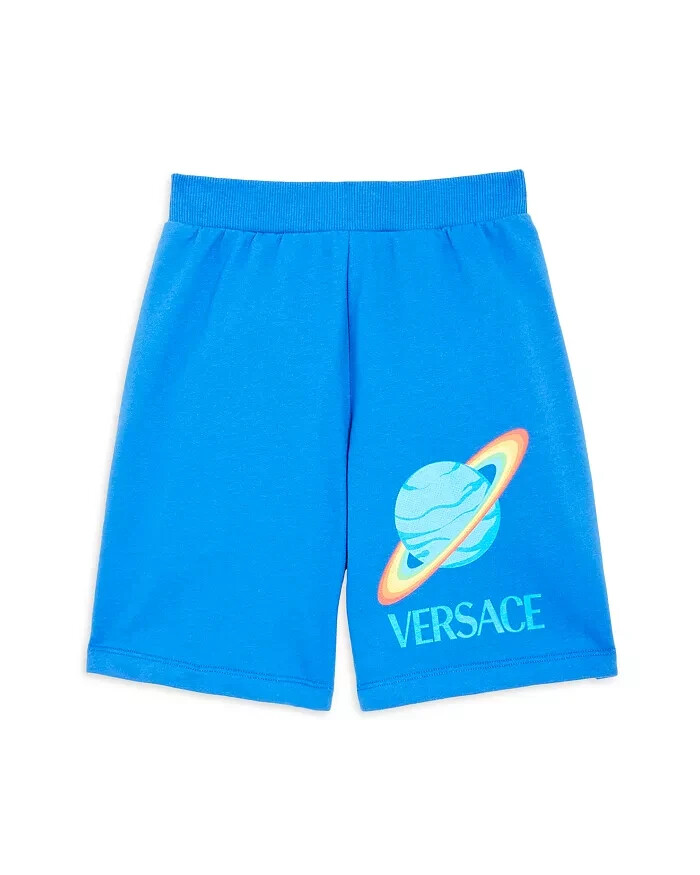 Versace Saturn Logo Print Sweats Shorts Boys' 5 Bright Blue Elastic Waist PullOn