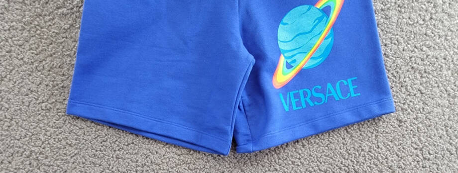 Versace Saturn Logo Print Sweats Shorts Boys' 5 Bright Blue Elastic Waist PullOn