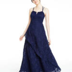 BCX Glitter Floral Spaghetti Strap Notch V-Neck Gown Juniors' 1 Navy Back Zip
