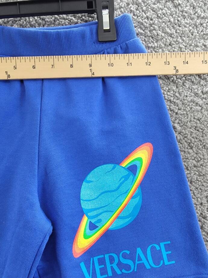 Versace Saturn Logo Print Sweats Shorts Boys' 5 Bright Blue Elastic Waist PullOn