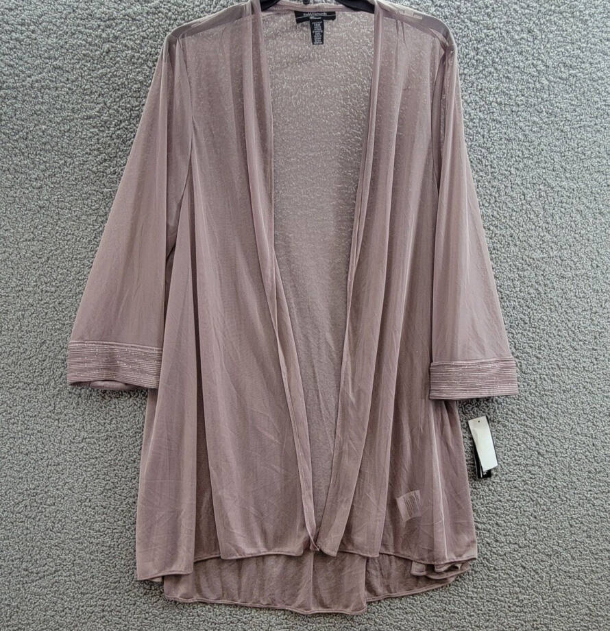 R & M Richards Plus Size Metallic-Threaded Jacket Women's 14W Mauve Open Front