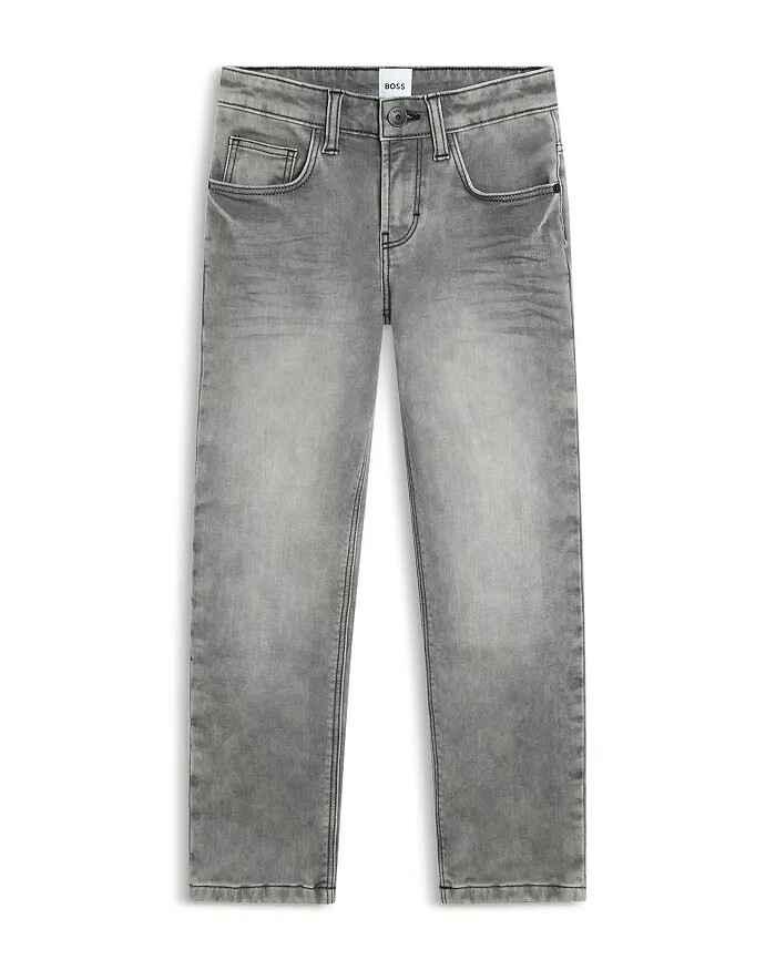 BOSS Regular Fit Jeans Big Boys' 14Y Denim Gray Faded Button Zipped Closure