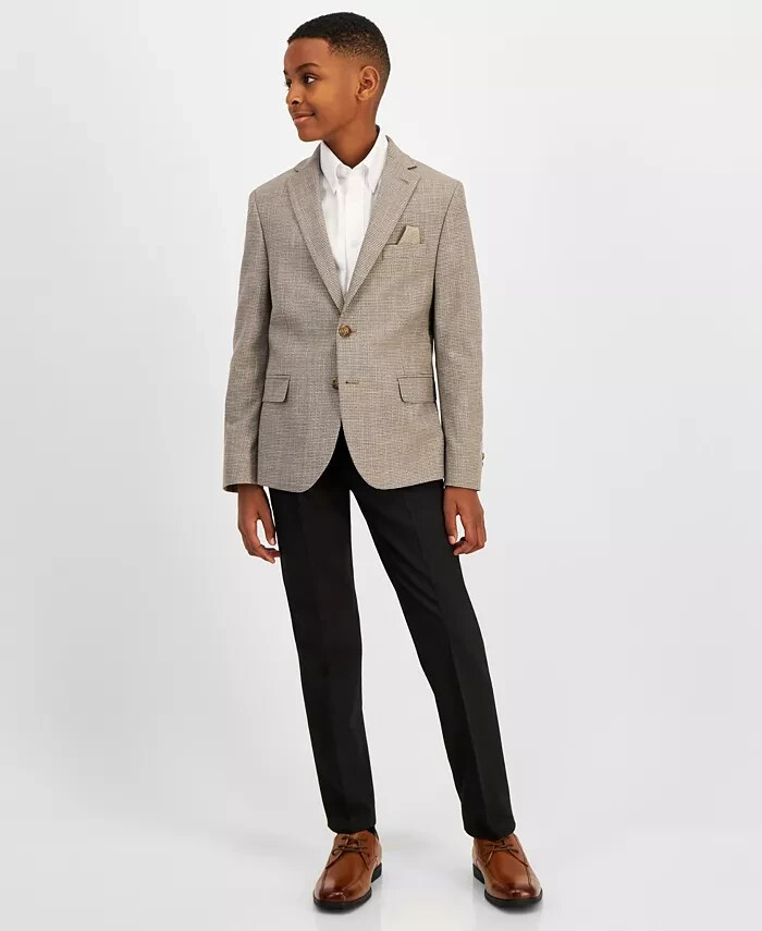 B By Brooks Brothers Classic Stretch Suit Jacket Big Boys 18R Brown/Cream L/S
