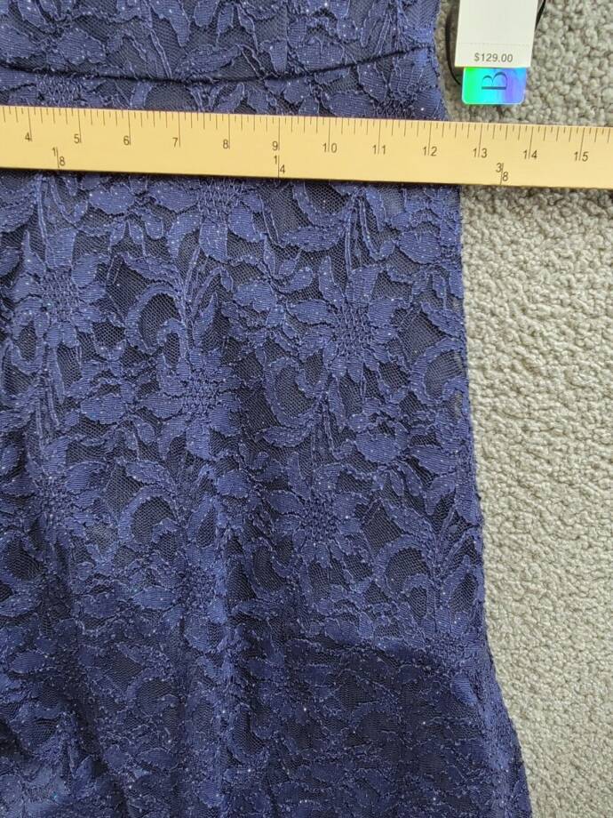 BCX Glitter Floral Spaghetti Strap Notch V-Neck Gown Juniors' 1 Navy Back Zip