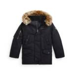 Polo Ralph Lauren Artificial-fur-Trim Down Parka Jacket Boys 6 Black Zip Snap